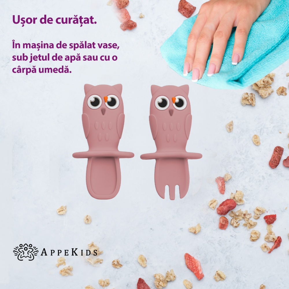 Set Tacamuri din silicon, AppeKids, OWL - Old Rose [4]