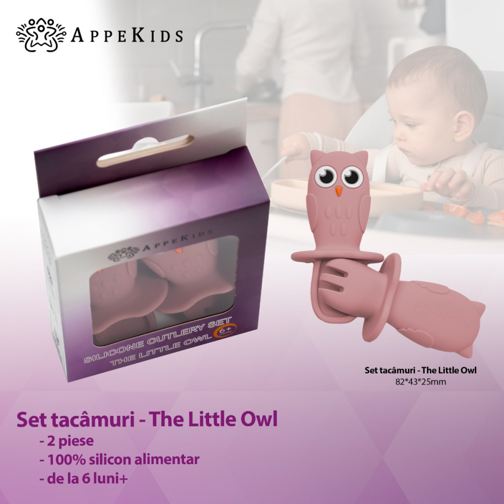 Set Tacamuri din silicon, AppeKids, OWL - Old Rose [2]