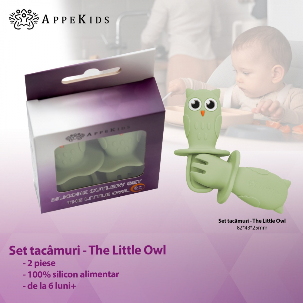 Set Tacamuri din silicon, AppeKids, OWL - Raw Green [2]
