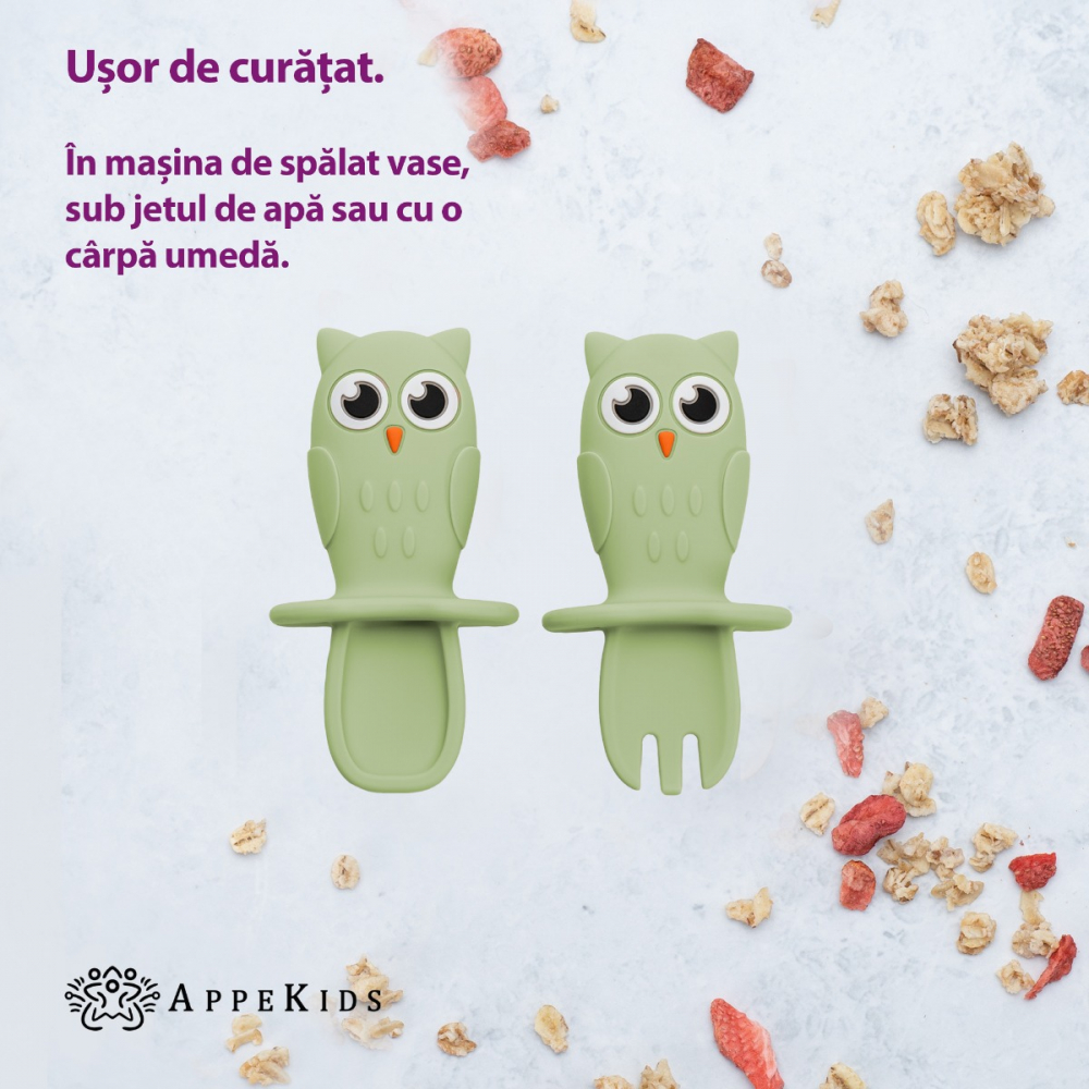 Set Tacamuri din silicon, AppeKids, OWL - Raw Green [3]