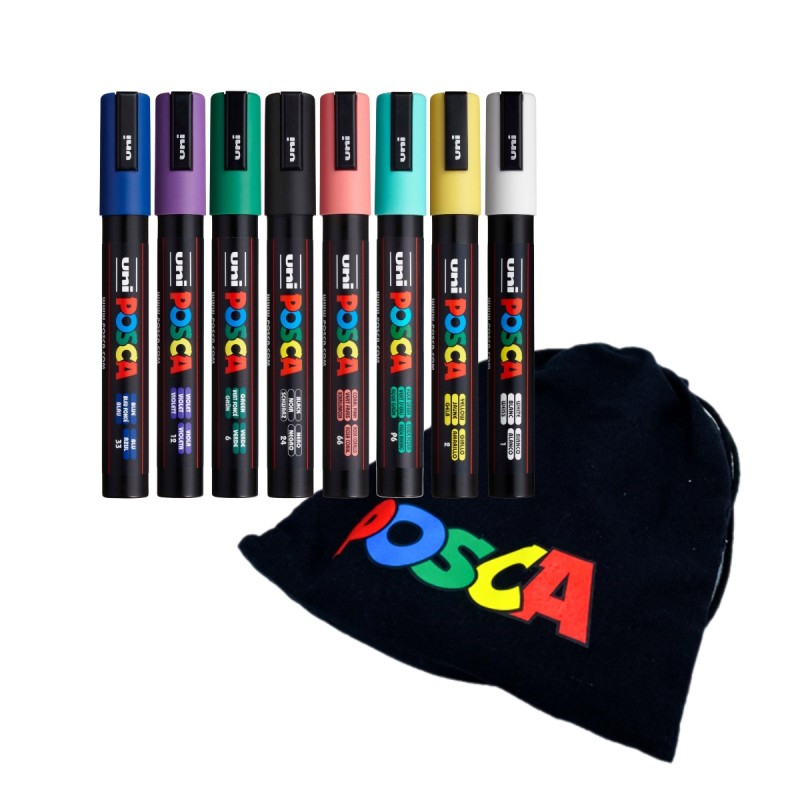 Set Xmas 2024 Posca 8 markere PC-5M  si saculet textil cu logo-Editie limitata [3]