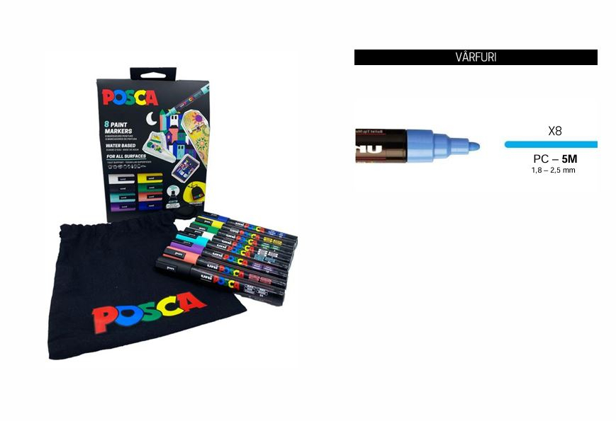 Set Xmas 2024 Posca 8 markere PC-5M  si saculet textil cu logo-Editie limitata [2]