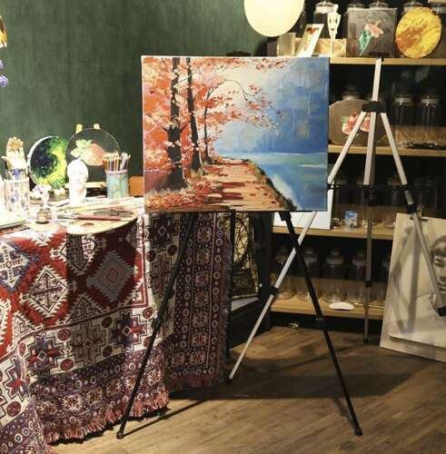 Sevalet metalic reglabil pentru pictura cu husa depozitare inclusa,negru, 77-160 cm [8]