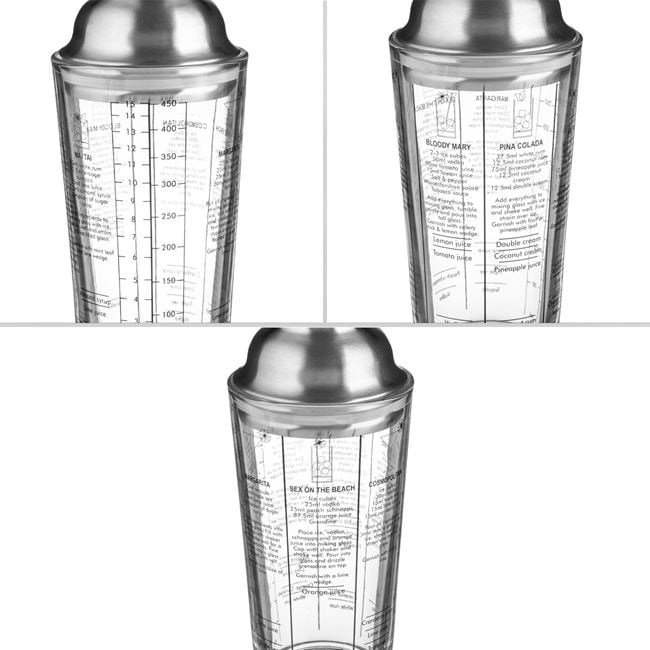 Shaker sticlă cocktail 450 ml, capac inox, rețete engleză [4]