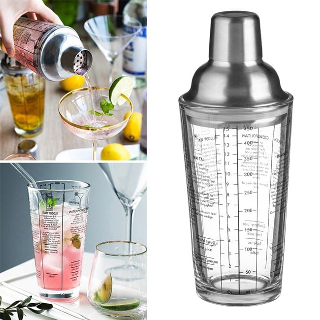 Shaker sticlă cocktail 450 ml, capac inox, rețete engleză [3]