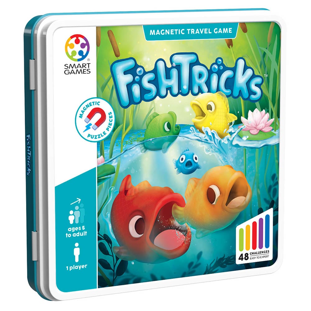 FishTricks, joc de logică cu 48 de provocări, 5+ ani, ediție internațională Smart Games [1]