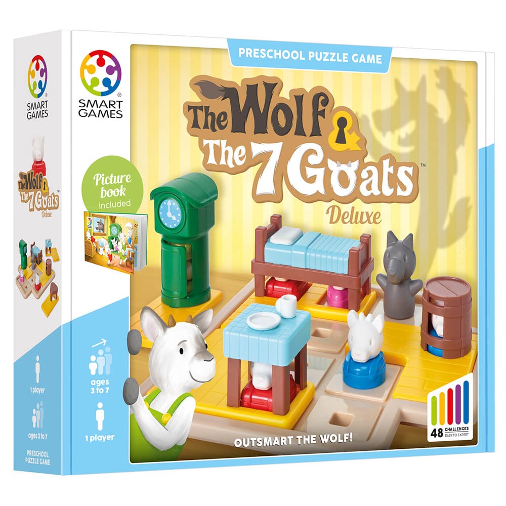 The Wolf & The 7 Goats Deluxe, joc de logică cu 48 de provocări, 3+ ani, ediție internațională Smart Games [1]