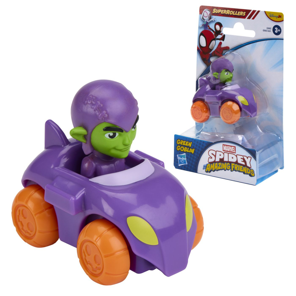 SPIDEY SI PRIETENII LUI UIMITORI MARVEL SUPER ROLLERS SET FIGURINA GREEN GOBLIN CU VEHICUL 5.5CM [5]