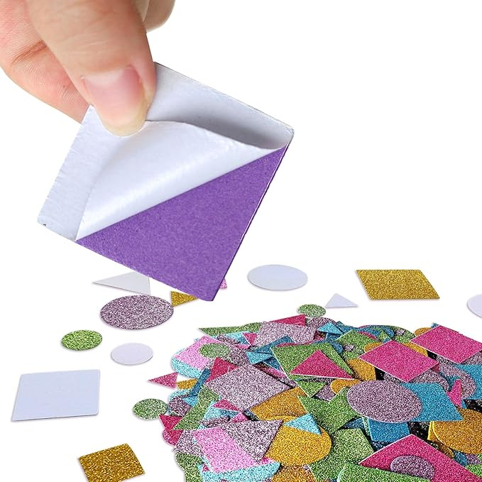 Stickere autoadezive forme geometrice colorate glitter,hartie gumata,60 bucati/set [3]