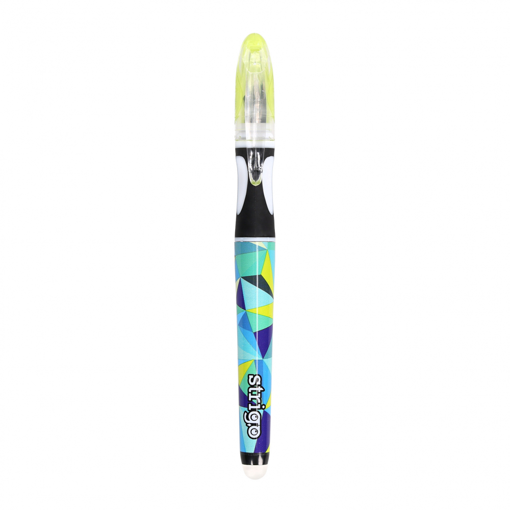 Stilou cu cerneala care se sterge+dispozitiv de curatare penita +2 rezerve cerneala,design galben [3]