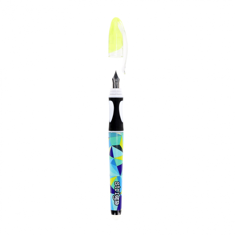 Stilou cu cerneala care se sterge+dispozitiv de curatare penita +2 rezerve cerneala,design galben [4]