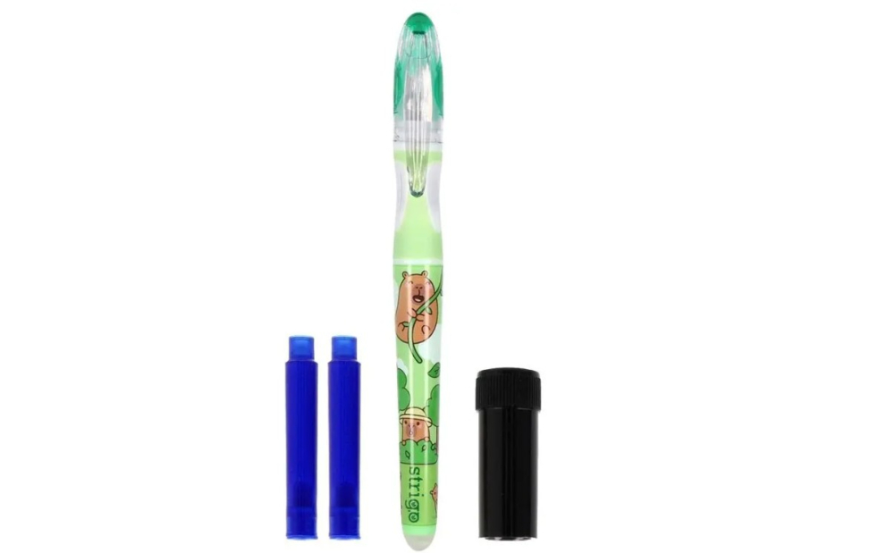 Stilou Strigo cu Cerneală care se Șterge + 2 Rezerve + Dispozitiv Curățare Penița, Capybara Verde [4]