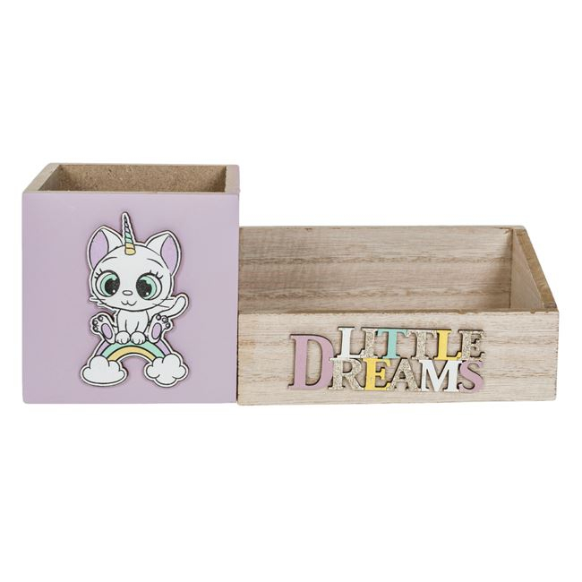 Suport din lemn pentru pixuri cu 2 sertare,unicorn 3d little dreams,23x9x9 cm [2]