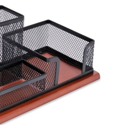 Suport metalic cu 3 compartimente cu suport din lemn pentru accesorii de birotica [5]