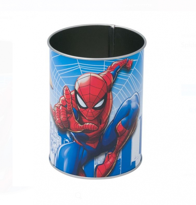 Suport metalic spiderman pentru creioane si pixuri, 8x10 cm