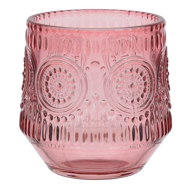 Suport pahar pentru lumanare,linii mandala,sticla,roz,7x8 cm