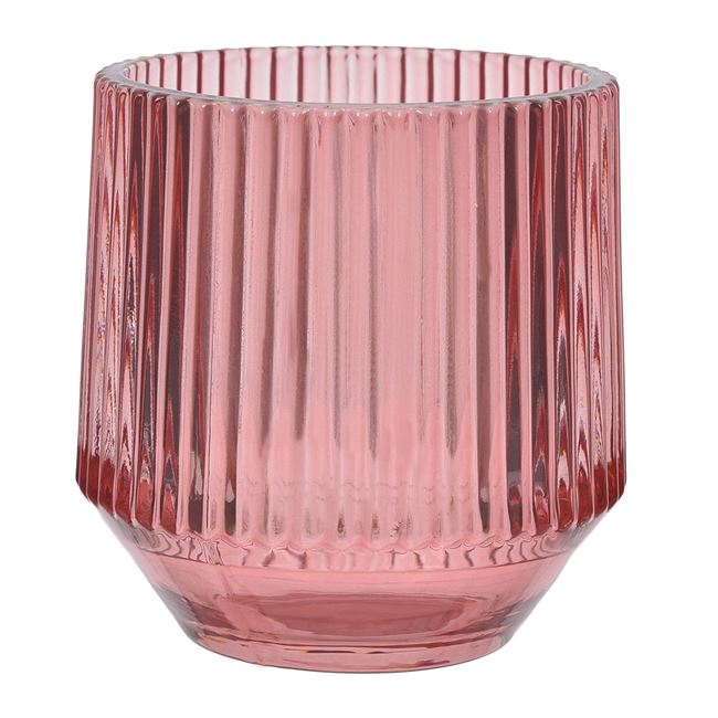Suport pahar pentru lumanare,sticla,roz,8.5x10 cm