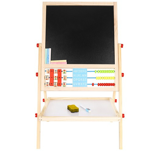 Tabla magnetica de scris cu 2 fete, suport,ceas si socotitoare, lemn,32x41x67 cm [13]