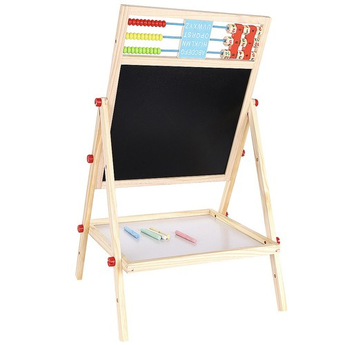 Tabla magnetica de scris cu 2 fete, suport,ceas si socotitoare, lemn,32x41x67 cm [11]