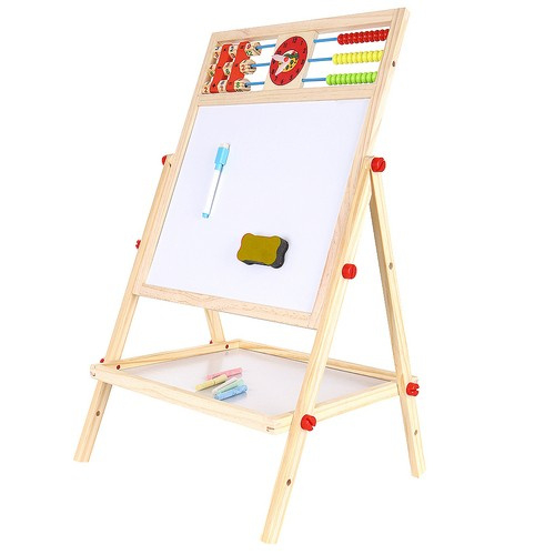 Tabla magnetica de scris cu 2 fete, suport,ceas si socotitoare, lemn,32x41x67 cm [3]
