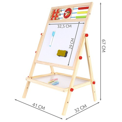 Tabla magnetica de scris cu 2 fete, suport,ceas si socotitoare, lemn,32x41x67 cm [2]