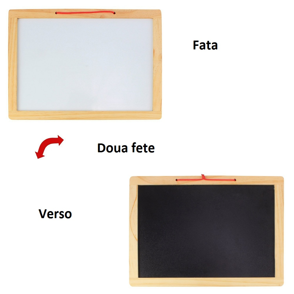 Tabla scolara cu 2 fete, de scris si desenat, rama din lemn,37x27 cm [2]