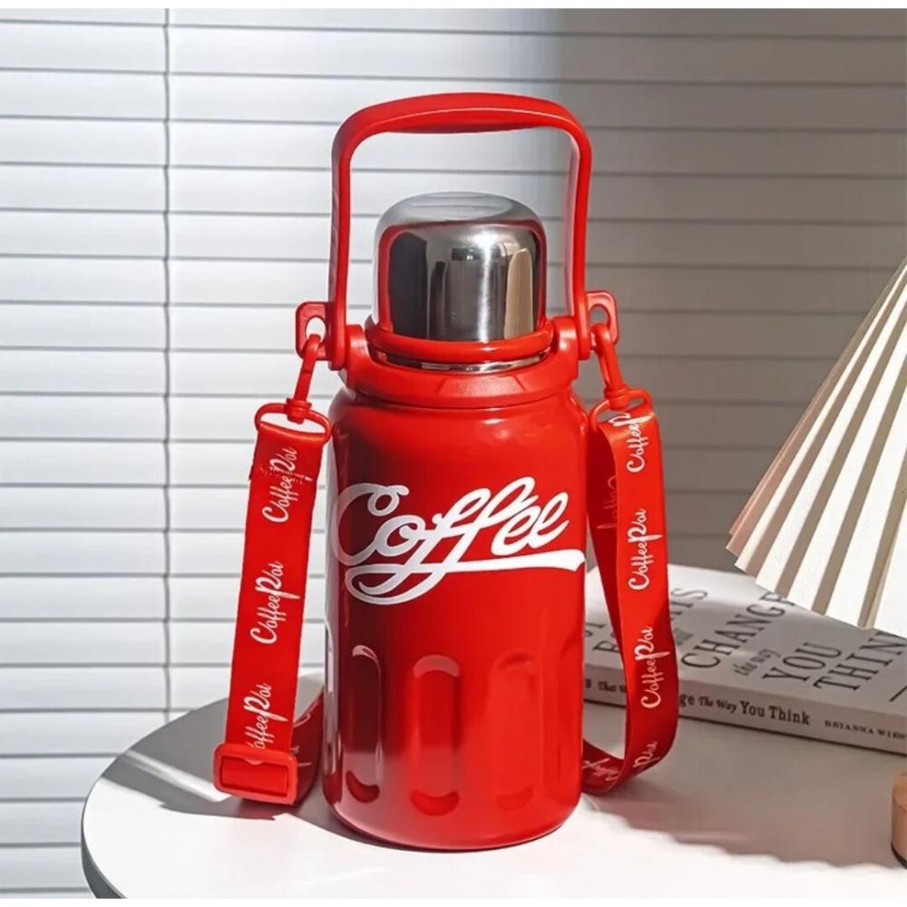 Termos portabil cu maner si bretea, otel inoxidabil,rosu,1200 ml [3]
