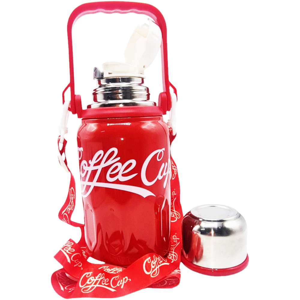 Termos portabil cu maner si bretea, otel inoxidabil,rosu,1200 ml [9]