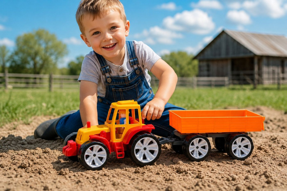 TRACTOR BAMS 3 CU REMORCA PORTOCALIU ROSU [4]