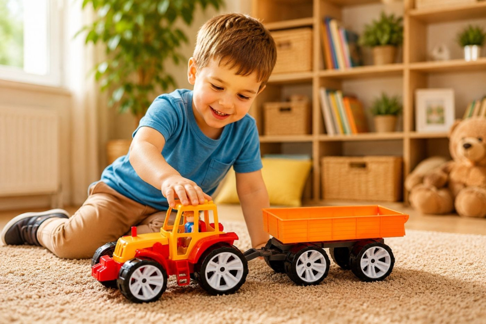 TRACTOR BAMS 3 CU REMORCA PORTOCALIU ROSU [3]