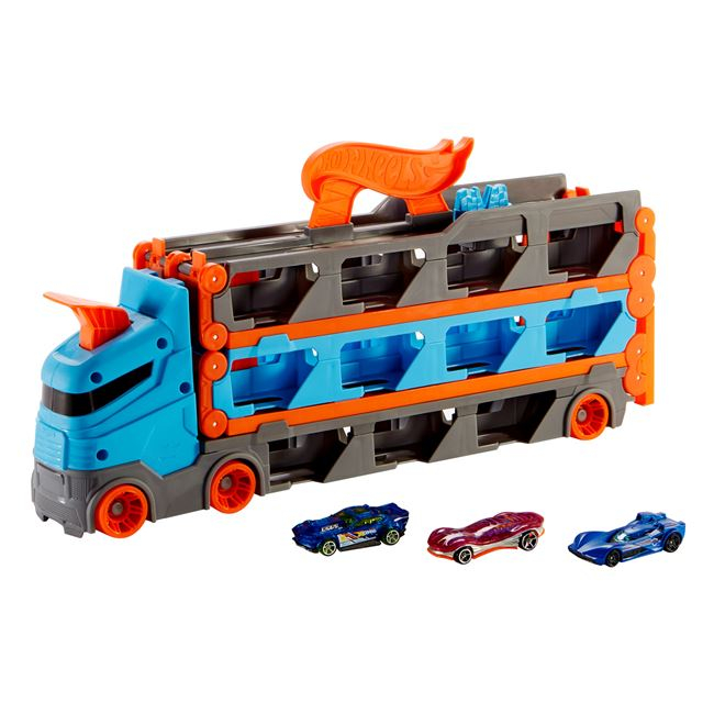 Mattel Trailer transportator cu 3 masinute speedy hauler, hot wheels