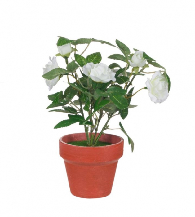 Trandafir alb artificial decorativ in ghiveci pentru interior
