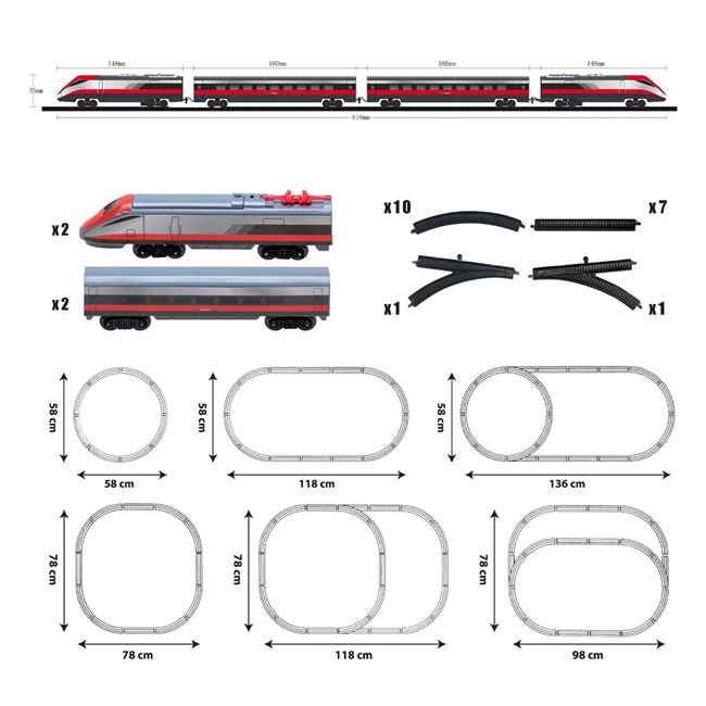 Tren oras cu 4 vagoane si sine, Plastic, Multicolor [3]