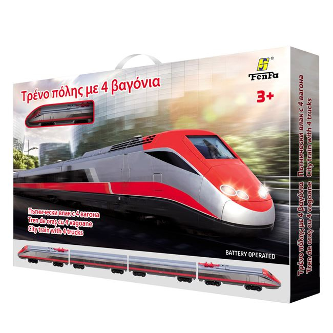 Tren oras cu 4 vagoane si sine, Plastic, Multicolor [5]