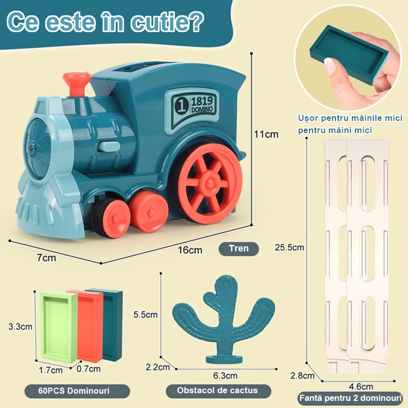Trenulet cu sunet,lumina si joc domino,plastic,diverse culori,60 piese [2]