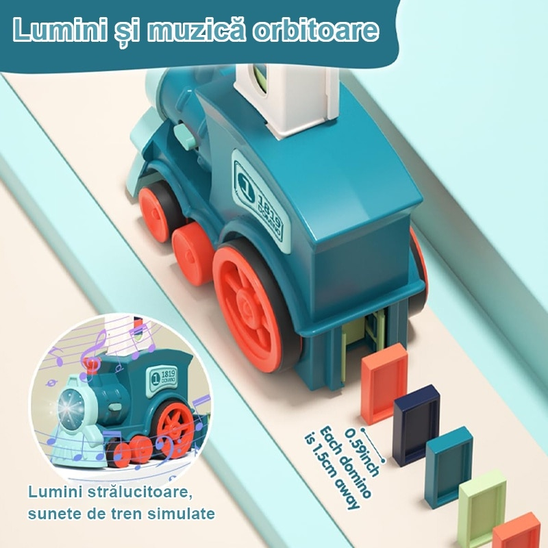 Trenulet cu sunet,lumina si joc domino,plastic,diverse culori,60 piese [9]