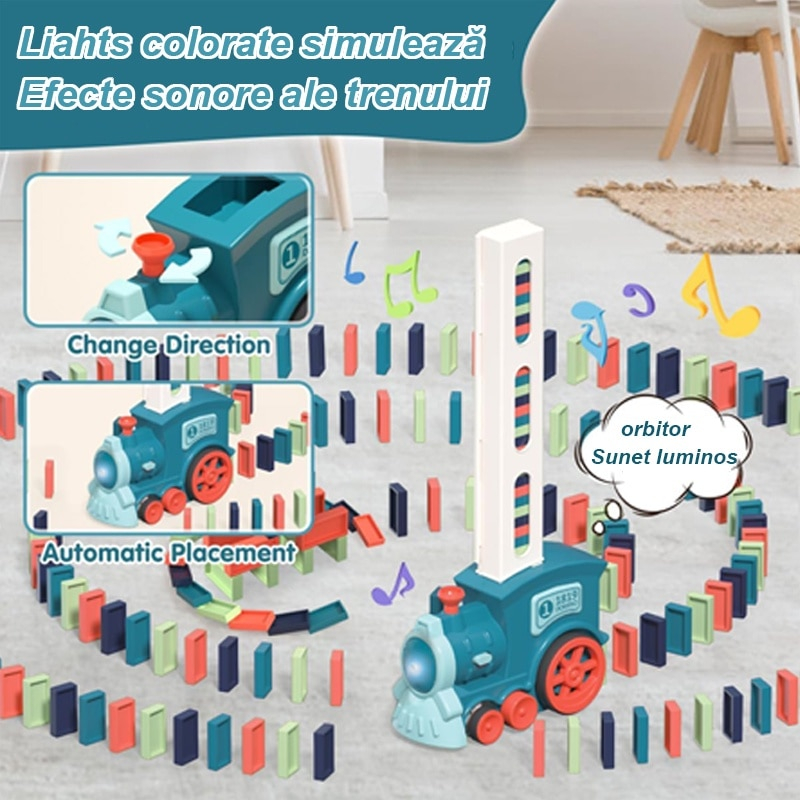 Trenulet cu sunet,lumina si joc domino,plastic,diverse culori,60 piese [6]