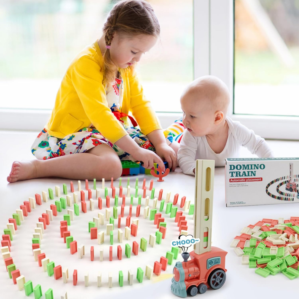 Trenulet cu sunet,lumina si joc domino,plastic,diverse culori,60 piese [14]