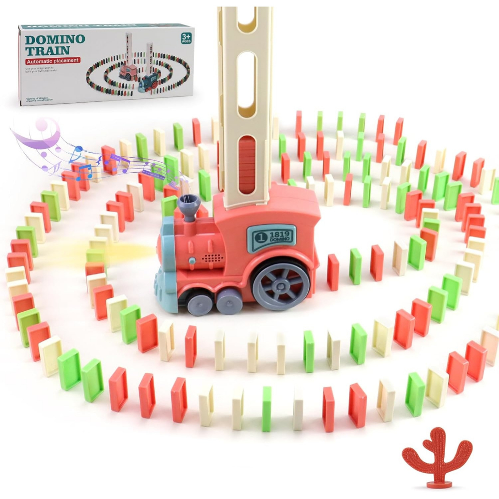 Trenulet cu sunet,lumina si joc domino,plastic,diverse culori,60 piese [5]
