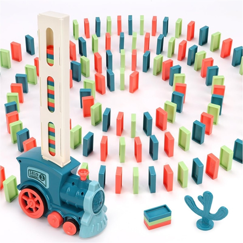 Trenulet cu sunet,lumina si joc domino,plastic,diverse culori,60 piese [4]