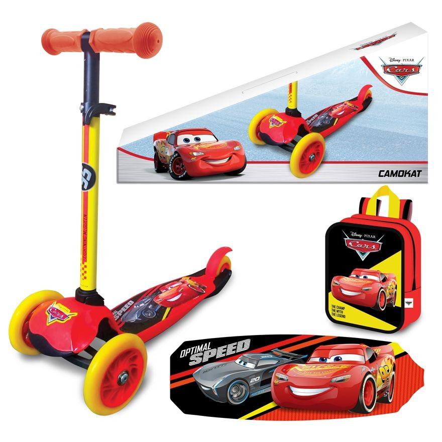 Trotineta Cars pentru baieti cu 3 roti si rucsac,58x16x25 cm [5]