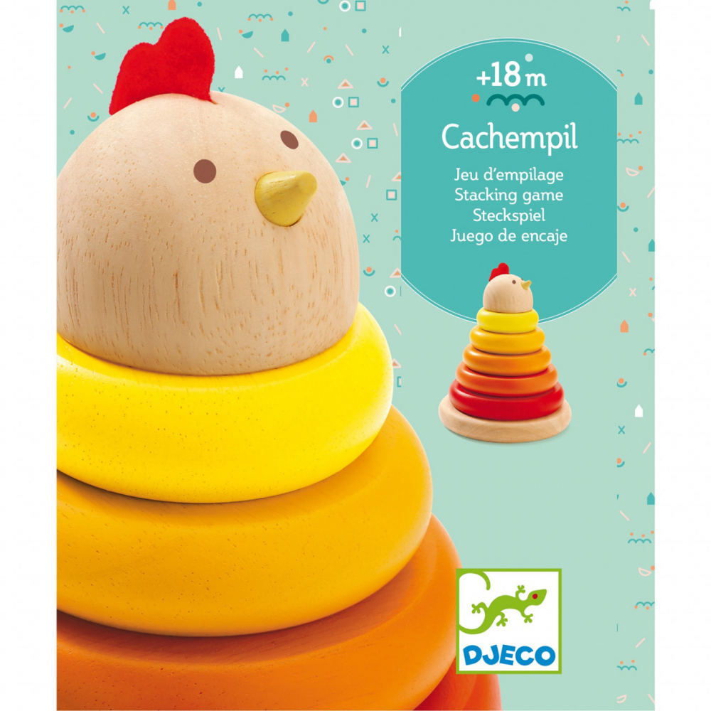 Turn de stivuit din lemn cu 5 inele Montessori,design Gaina,+18 luni [3]