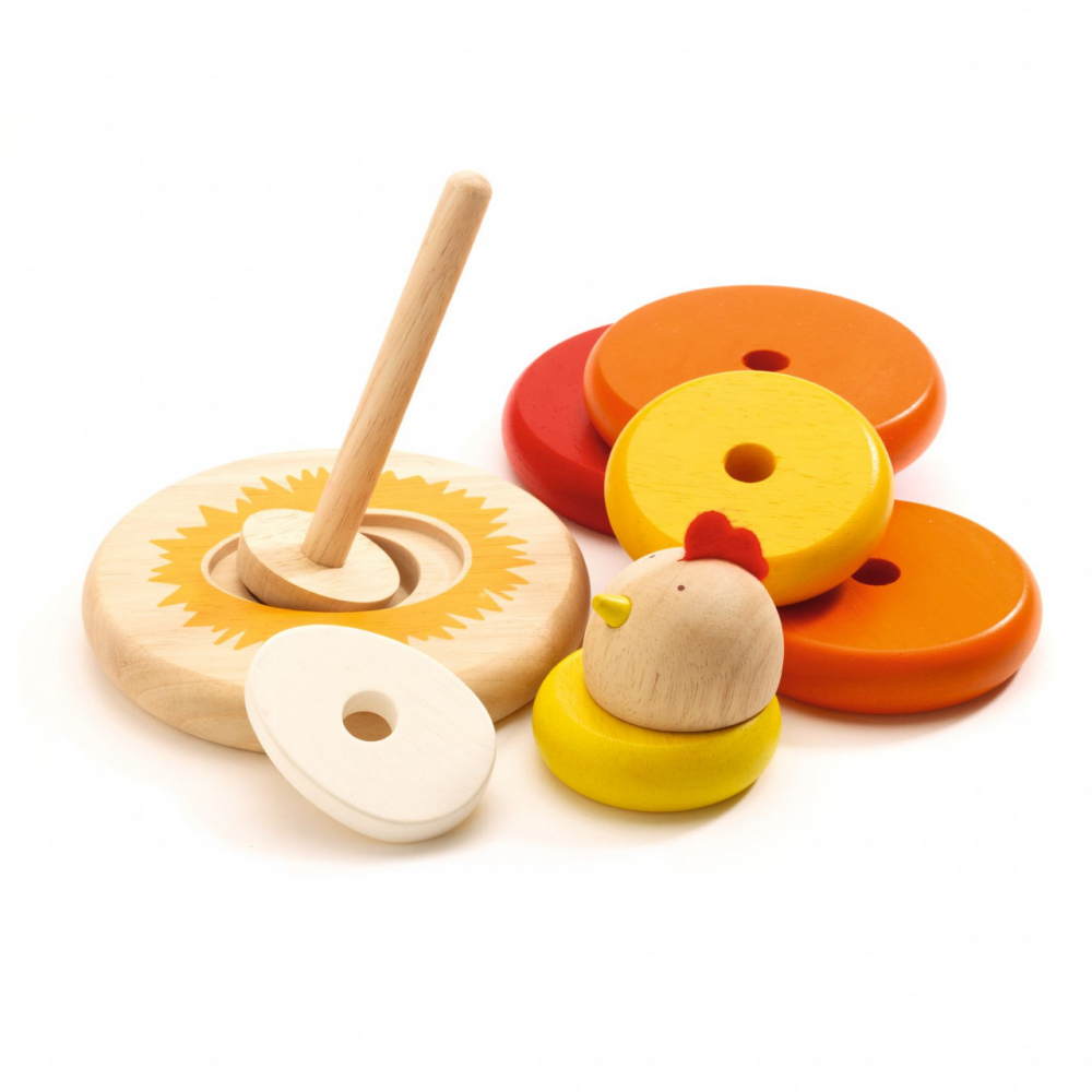 Turn de stivuit din lemn cu 5 inele Montessori,design Gaina,+18 luni [2]