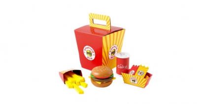 Jocuri si jucarii educative - Set de hamburger din lemn cu cartofi prajiti