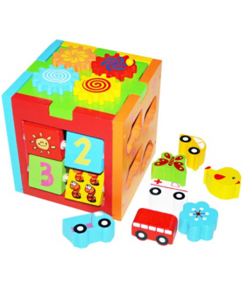 Jocuri si Jucarii Educative - Cub educativ multifunctional din lemn cu diverse forme