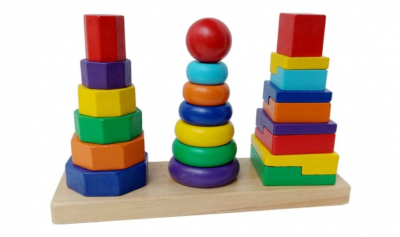 Jocuri si articole copii - Jucarie din lemn Turn de stivuit cu forme geometrice