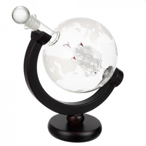 Decantor Whisky în Formă de Glob – Set cu 2 Pahare și Accesorii, Suport Lemn [6]