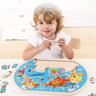 Puzzle - Harta lumii â€“ Puzzle interactiv din lemn pentru copii
