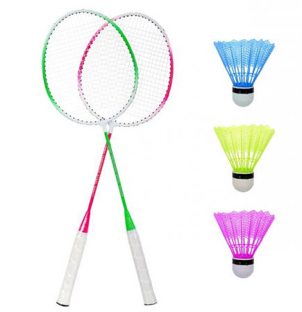 Jucării exterior pentru copii - Set 2 rachete de badminton, ideale pentru copii, multicolor
