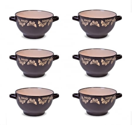 Articole Bucatarie - Set de 6 Boluri din Ceramică cu Model Fluturi - Perfecte pentru Supă!